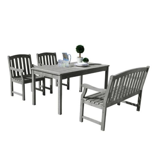 Renaissance Outdoor 4-Piece Hand-scraped Wood Patio Dining Set with 4-foot Bench V1297SET22