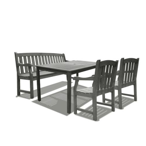 Renaissance Outdoor 4-Piece Hand-scraped Wood Patio Dining Set with 5-foot Bench V1297SET10