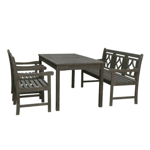 Renaissance Outdoor 4-Piece Wood Patio Rectangular Table Dining Set V1297SET33