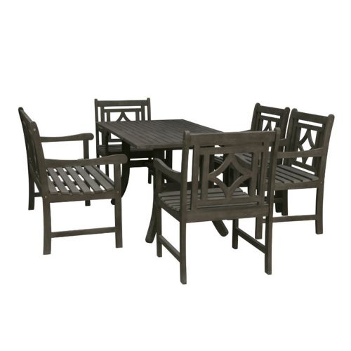 Renaissance Outdoor 6-Piece Wood Patio Curvy Legs Table Dining Set V1300SET17
