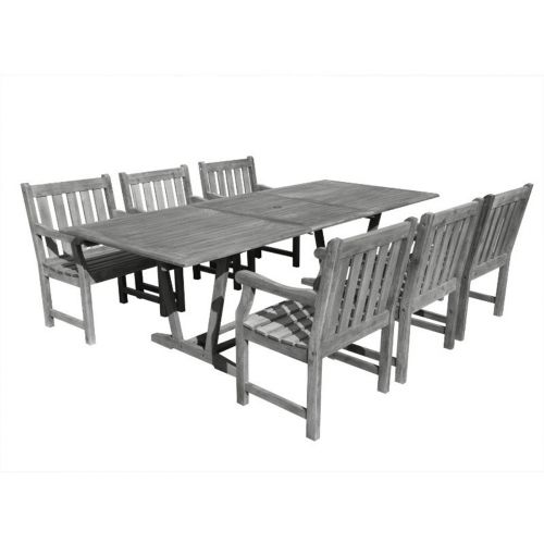 Renaissance Outdoor 7-Piece Hand-scraped Wood Patio Dining Set with Extension Table V1294SET19