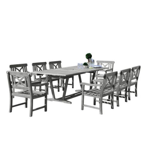 Renaissance Outdoor 9-Piece Hand-scraped Wood Patio Dining Set with Extension Table V1294SET18