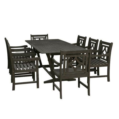 Renaissance Outdoor 9-Piece Wood Patio Extendable Table Dining Set V1294SET26