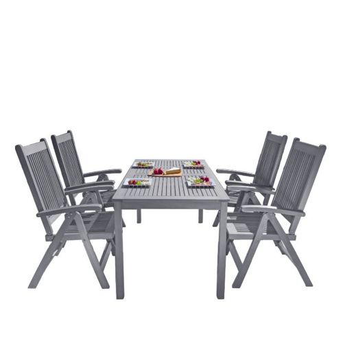 Renaissance Outdoor Patio Hand-scraped Wood 5-Piece Dining Set with Reclining Chairs V1297SET24