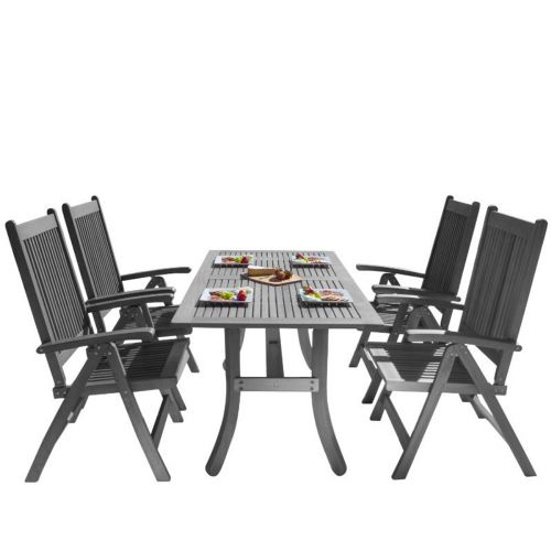 Renaissance Outdoor Patio Hand-scraped Wood 5-Piece Dining Set with Reclining Chairs V1300SET10