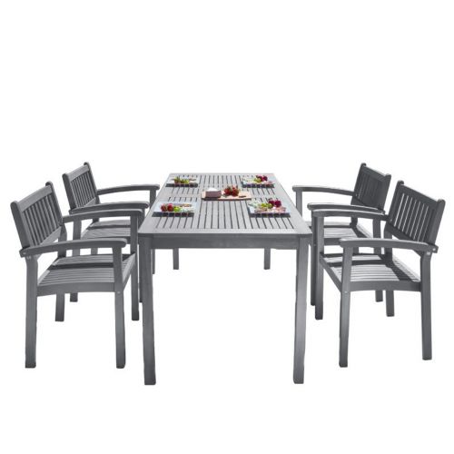 Renaissance Outdoor Patio Hand-scraped Wood 5-Piece Dining Set with Stacking Chairs V1297SET27