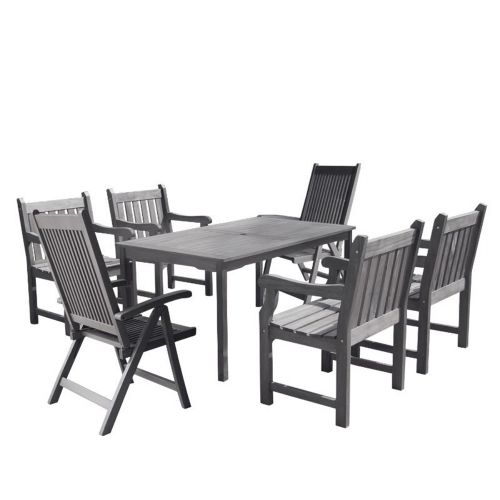 Renaissance Outdoor Patio Hand-scraped Wood 7-Piece Dining Set with Reclining Chairs V1297SET25