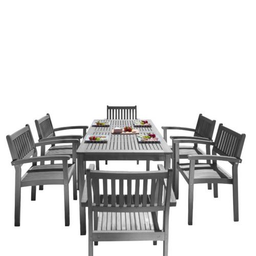 Renaissance Outdoor Patio Hand-scraped Wood 7-Piece Dining Set with Stacking Chairs V1297SET28