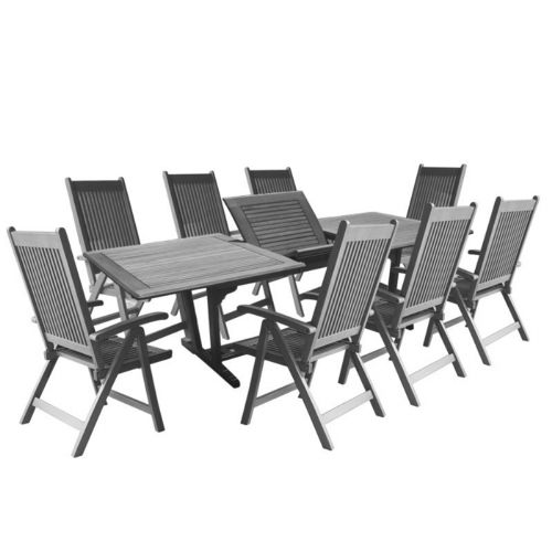 Renaissance Outdoor Patio Hand-scraped Wood 9-Piece Dining Set with Extension Table V1294SET21