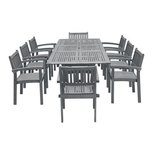 Renaissance Outdoor Patio Hand-scraped Wood 9-Piece Dining Set with Extension Table V1294SET24