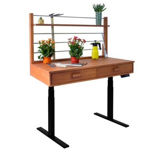 Sit to Stand Adjustable Height Potting Bench with Natural Wood Finish and Black Frame V1706