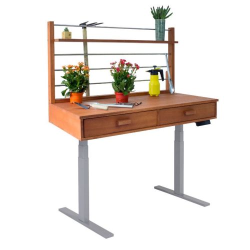Sit to Stand Adjustable Height Potting Bench with Natural Wood Finish and Grey Frame V1707