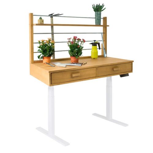 Sit to Stand Adjustable Height Potting Bench with Sand-splashed Finish And White Frame V1708