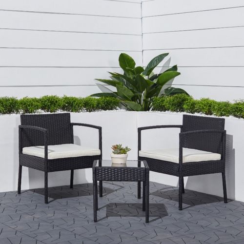 Tierra 3-Piece Outdoor Wicker Comfort Set with Cushion - Black V1913