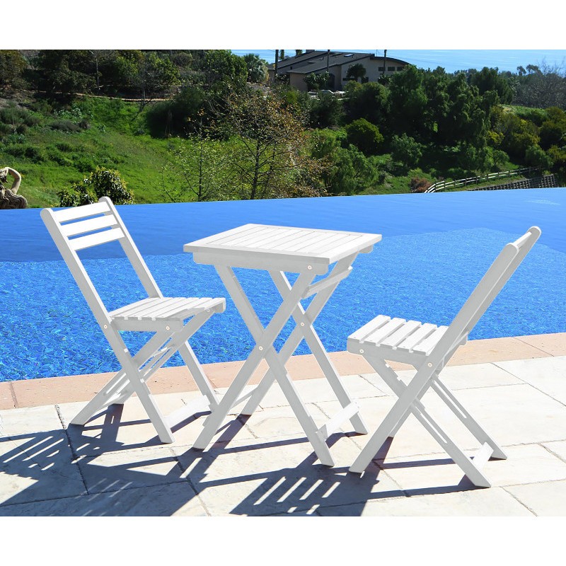Bradley Outdoor Patio 3-Piece Wood Bistro Set - White V1807 | CozyDays
