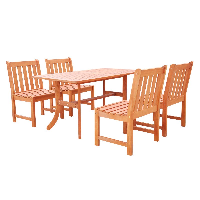 Malibu Outdoor 5Piece Wood Patio Dining Set with Curvy Leg Table