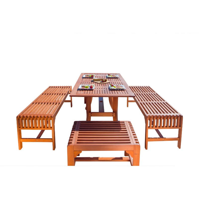 Malibu Outdoor 5Piece Wood Patio Dining Set with Curvy Leg Table