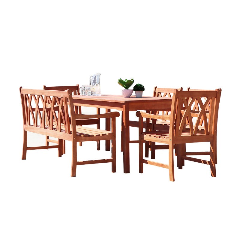 Malibu Outdoor 6Piece Wood Patio Dining Set with 4foot Bench and