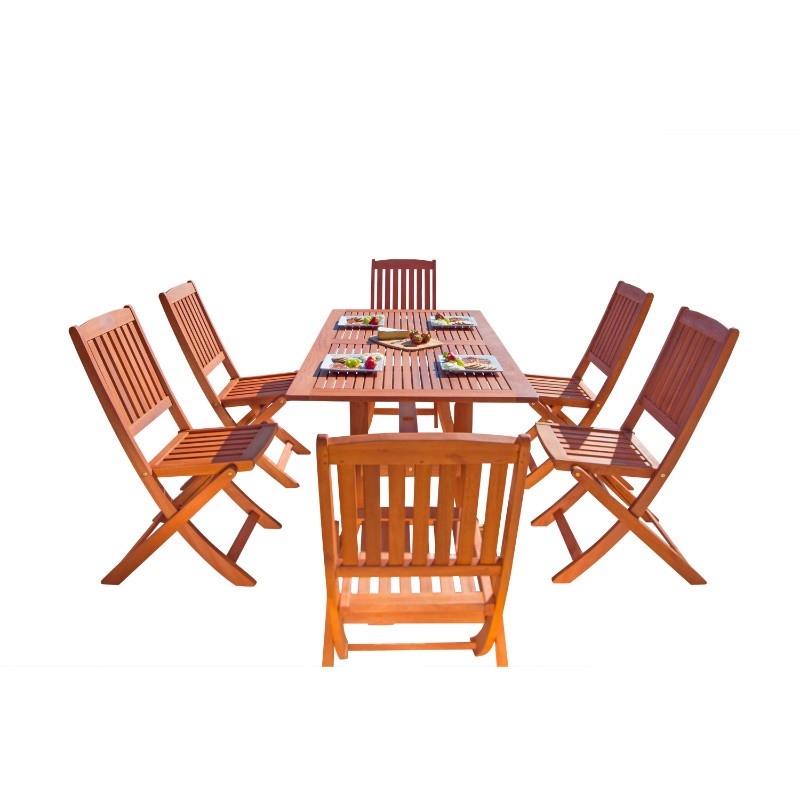 Malibu Outdoor 7Piece Wood Patio Dining Set with Curvy Leg Table