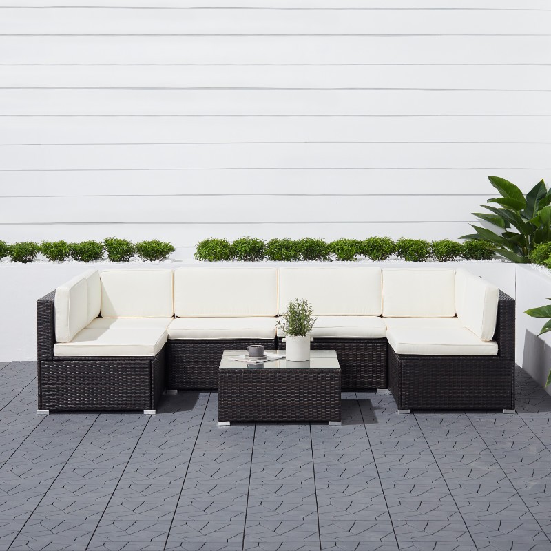 Venice 6Piece Outdoor Wicker Sectional Sofa Set with Cushion Black V1911 CozyDays