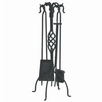 5 Piece Black Wrought Iron Fireset With Center Weave BR-F-1053
