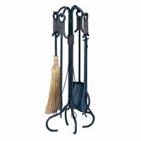 5 Piece Black Wrought Iron Fireset With Copper Rope BR-F-1299