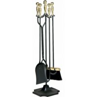 5 Piece Polished Brass & Black Fireset (F-3189) BR-T51030