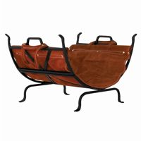 Black Wrought Iron Log Holder With Leather Carrier BR-W-1018