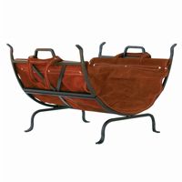 Olde World Iron Log Holder With Suede Leather Carrier BR-W-1189