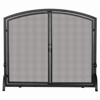 Single Panel Black Wrought Iron Screen With Doors, Medium BR-S-1062