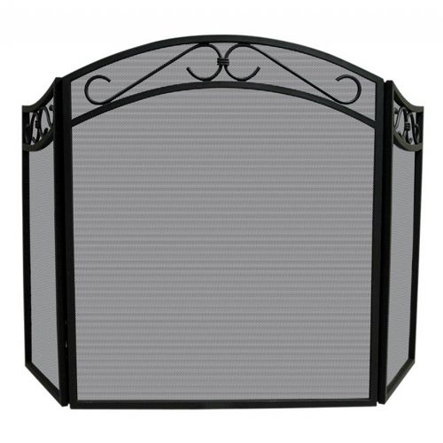 3 Fold Black Wrought Iron Arch Top Screen With Scrolls BR-S-1088