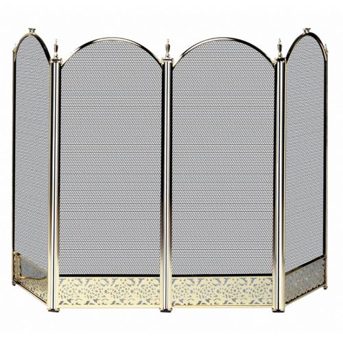 4 Fold Polished Brass Screen With Decorative Filigree BR-S-2115