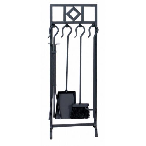 5 Piece Black Wrought Iron In Line Fireset With Diamond Design BR-F-1192