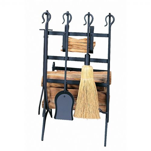 Black Log & Kindling Rack With Fire Tools BR-W-1246