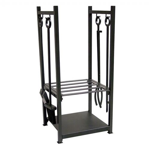 Black Wrought Iron Log Rack With Tools BR-W-1052
