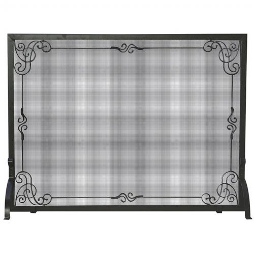 Single Panel Black Wrought Iron Screen With Decorative Scroll BR-S-1025