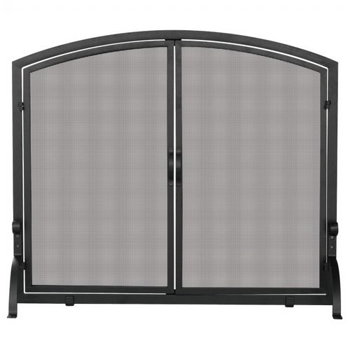 Single Panel Black Wrought Iron Screen With Doors, Large BR-S-1064