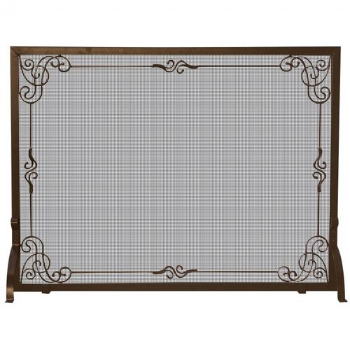 Single Panel Bronze Finish Screen With Decorative Scroll BR-S-1615