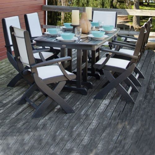 POLYWOOD® Coastal Sling Outdoor Dining Set 7 Piece Rectangle PW-S154