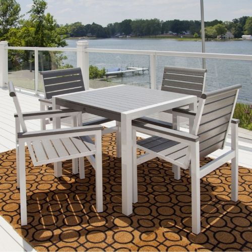 POLYWOOD® Mod Aluminum Square Dining Set 5 Piece with Traditional Slats PW-1000-SET17