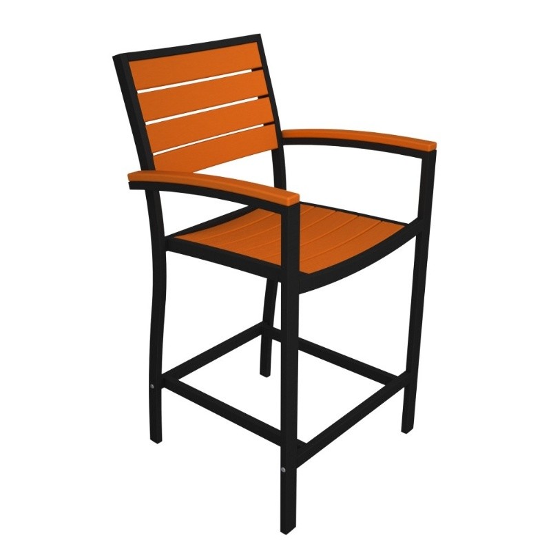 POLYWOOD® Euro Aluminum Outdoor Bar Chair with Black Frame PWA202FAB