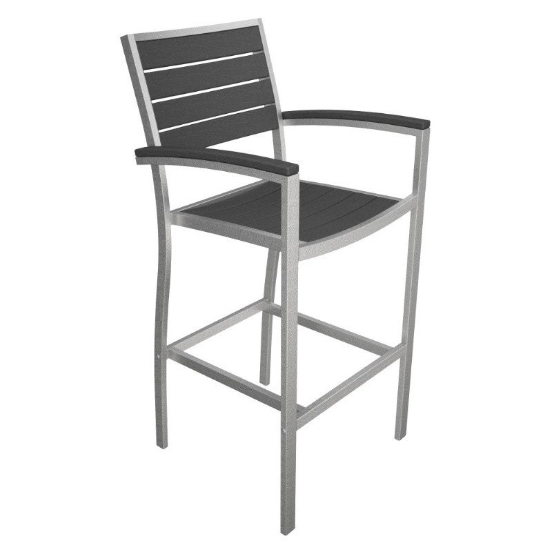 POLYWOOD® Euro Aluminum Outdoor Bar Chair with Silver Frame PWA202FAS