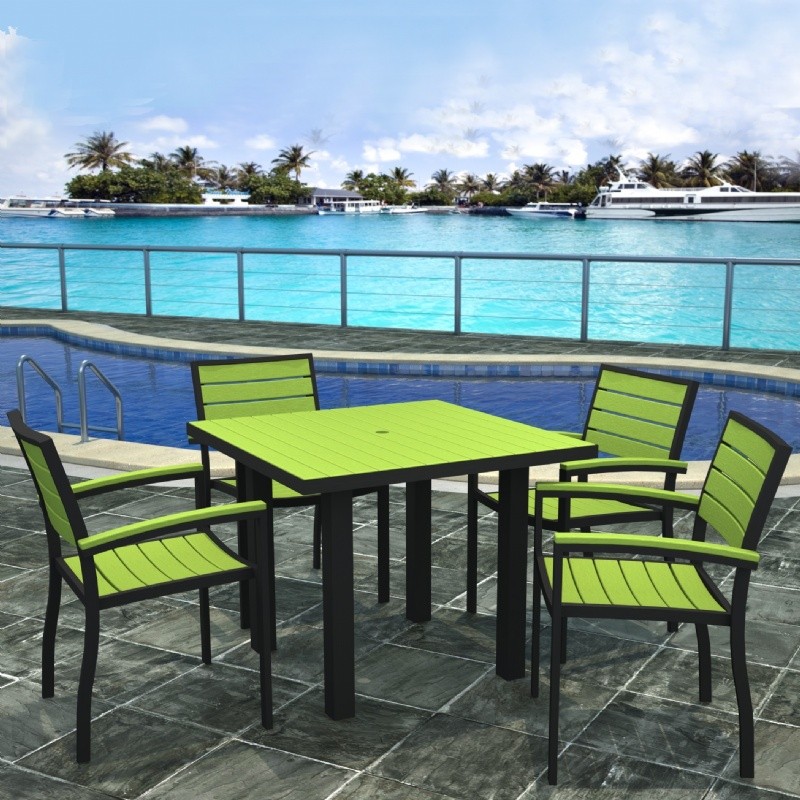 POLYWOOD® Euro Aluminum Square Outdoor Dining Set with Black Frame 5