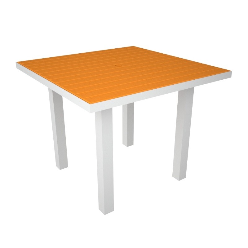 POLYWOOD® Euro Aluminum Square Outdoor Dining Table with White Frame 36