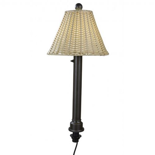Umbrella Table Lamp with Black Tube Body & Stone All-Weather Wicker Shade PLC-19770