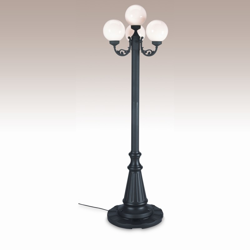 European 4 Globe Portable Patio Lamp Black Post White Globes PLC00370