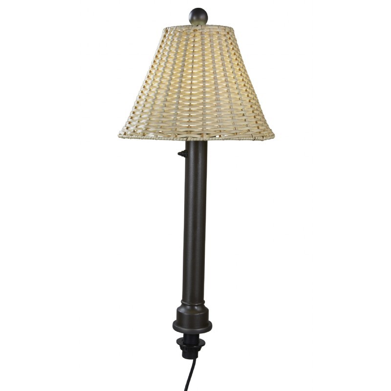Umbrella Table Lamp with Black Tube Body & Stone AllWeather Wicker