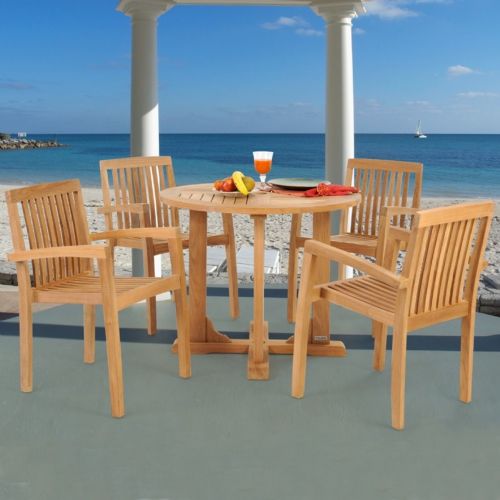 Modern Teak Patio Dining Set 5 Piece with 36 inch Table w/ Cushions CA-TSET-50-52