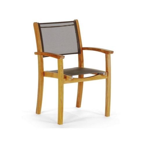 Modern Teak Sling Patio Dining Arm Chair CA-50172