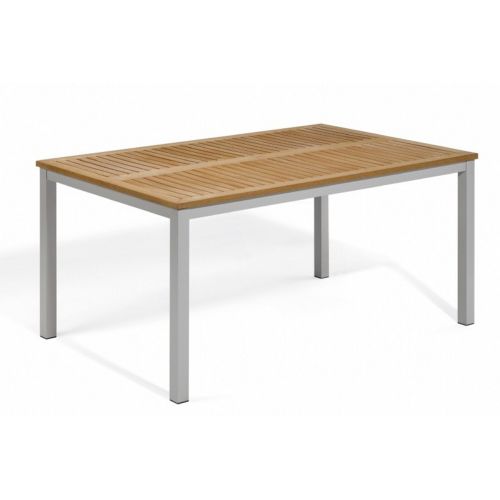 Travira Aluminum Tekwood Natural Top Rectangle Dining Table 63 inch OG-TV63-TAN-PC-F
